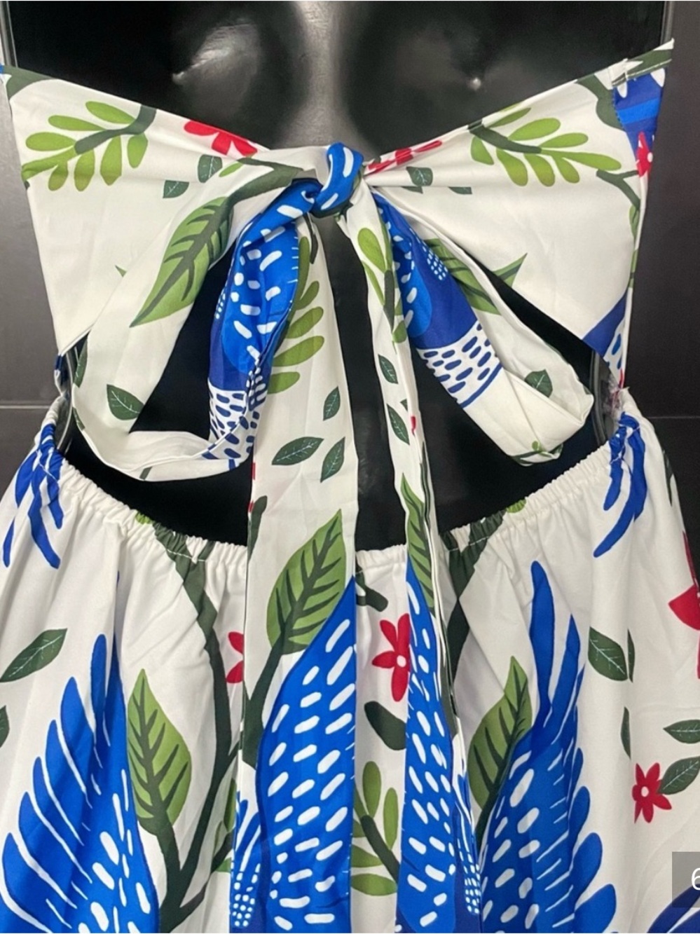 Cupshe White Halter Jumpsuit with Blue Bird & Green Floral Print - Picture 6 of 7